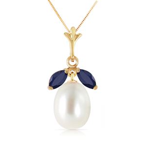 ALARRI 4.5 Carat 14K Solid Gold Necklace Natural Pearl Sapphire