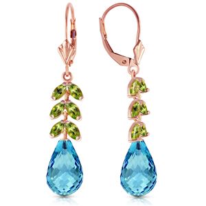 ALARRI 14K Solid Rose Gold Leverback Earrings w/ Peridot & Blue Topaz
