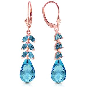 ALARRI 14K Solid Rose Gold Leverback Earrings w/ Natural Blue Topaz