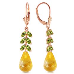 ALARRI 14K Solid Rose Gold Leverback Earrings w/ Peridot & Citrines