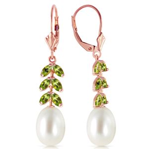 ALARRI 14K Solid Rose Gold Leverback Earrings w/ Peridot & Pearls