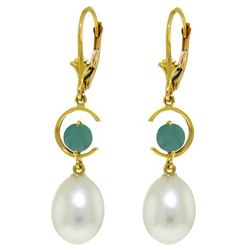 ALARRI 9 Carat 14K Solid Gold Moonstruck Emerald Pearl Earrings