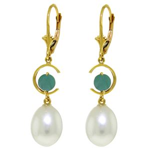 ALARRI 9 Carat 14K Solid Gold Moonstruck Emerald Pearl Earrings