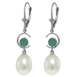 ALARRI 9 CTW 14K Solid White Gold Attributes Emerald Pearl Earrings