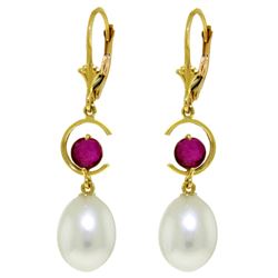 ALARRI 9 Carat 14K Solid Gold Moonstruck Ruby Pearl Earrings
