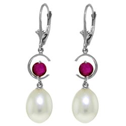 ALARRI 9 Carat 14K Solid White Gold Born To Just Be Ruby Pearl Earrings