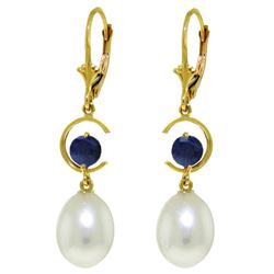 ALARRI 9 Carat 14K Solid Gold Moonstruck Sapphire Pearl Earrings