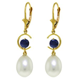ALARRI 9 Carat 14K Solid Gold Moonstruck Sapphire Pearl Earrings