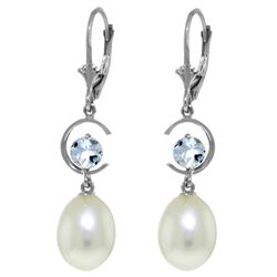 ALARRI 9 CTW 14K Solid White Gold Meeting At Delphi Aquamarine Pearl Earrings