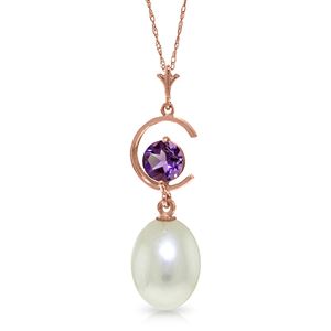 ALARRI 14K Solid Rose Gold Necklace w/ Natural Pearl & Amethyst