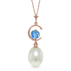 ALARRI 14K Solid Rose Gold Necklace w/ Natural Pearl & Blue Topaz