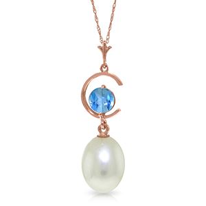 ALARRI 14K Solid Rose Gold Necklace w/ Natural Pearl & Blue Topaz