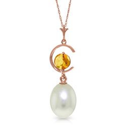 ALARRI 14K Solid Rose Gold Necklace w/ Natural Pearl & Citrine