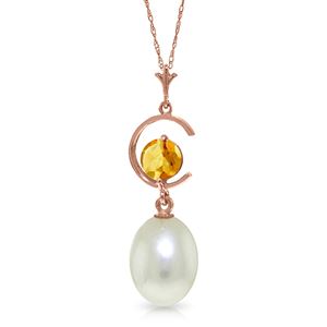 ALARRI 14K Solid Rose Gold Necklace w/ Natural Pearl & Citrine