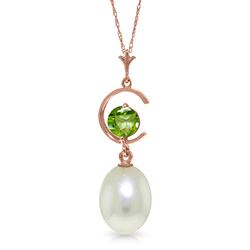 ALARRI 14K Solid Rose Gold Necklace w/ Natural Pearl & Peridot