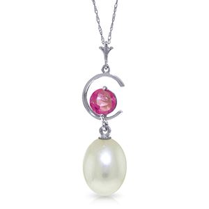 ALARRI 4.5 Carat 14K Solid White Gold Necklace Natural Pearl Pink Topaz