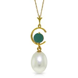 ALARRI 4.5 Carat 14K Solid Gold Necklace Natural Pearl Emerald