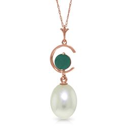 ALARRI 14K Solid Rose Gold Necklace w/ Natural Pearl & Emerald