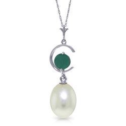 ALARRI 4.5 CTW 14K Solid White Gold Necklace Natural Pearl Emerald