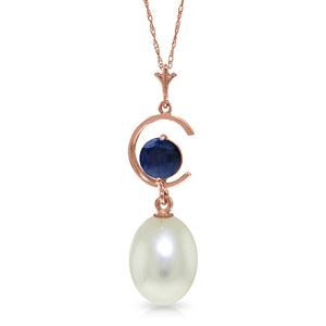 ALARRI 14K Solid Rose Gold Necklace w/ Natural Pearl & Sapphire