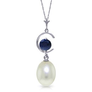 ALARRI 4.5 CTW 14K Solid White Gold Woman In A Song Sapphire Pearl Necklace