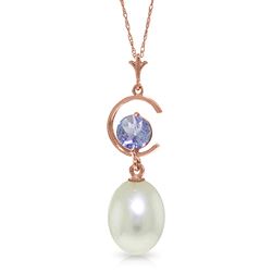 ALARRI 14K Solid Rose Gold Necklace w/ Natural Pearl & Tanzanite