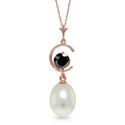 ALARRI 14K Solid Rose Gold Necklace w/ Natural Pearl & Black Diamond