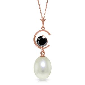 ALARRI 14K Solid Rose Gold Necklace w/ Natural Pearl & Black Diamond