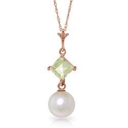 ALARRI 14K Solid Rose Gold Necklace w/ Aquamarine & Pearl