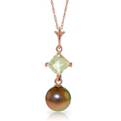 ALARRI 14K Solid Rose Gold Necklace w/ Aquamarine & Pearl
