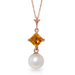 ALARRI 14K Solid Rose Gold Necklace w/ Natural Citrine & Pearl