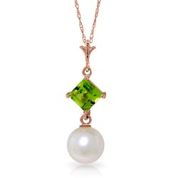 ALARRI 14K Solid Rose Gold Necklace w/ Natural Peridot & Pearl