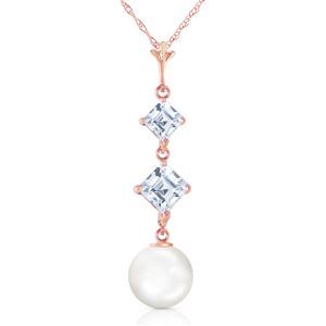 ALARRI 14K Solid Rose Gold Necklace w/ Natural Aquamarines & Pearls