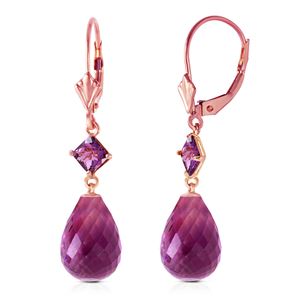 ALARRI 14K Solid Rose Gold Leverback Earrings w/ Amethysts