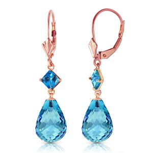 ALARRI 14K Solid Rose Gold Leverback Earrings w/ Blue Topaz