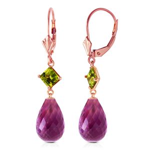 ALARRI 14K Solid Rose Gold Leverback Earrings w/ Peridots & Amethysts