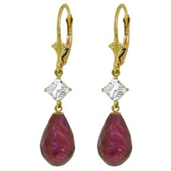 ALARRI 18.6 Carat 14K Solid Gold Leverback Earrings White Topaz Ruby