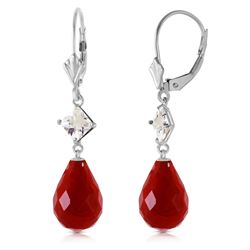 ALARRI 18.6 CTW 14K Solid White Gold Leverback Earrings White Topaz Ruby