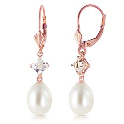 ALARRI 14K Solid Rose Gold Leverback Earrings w/ Rose Topaz & Pearls