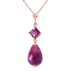 ALARRI 14K Solid Rose Gold Necklace w/ Natural Purple Amethysts