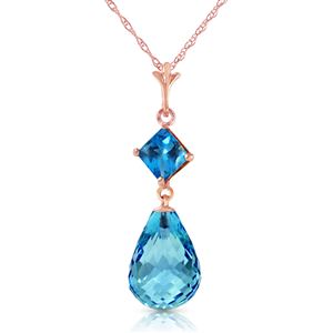 ALARRI 14K Solid Rose Gold Necklace w/ Natural Blue Topaz
