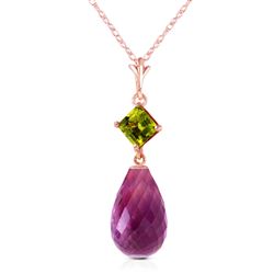 ALARRI 14K Solid Rose Gold Necklace w/ Peridot & Purple Amethyst