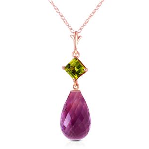 ALARRI 14K Solid Rose Gold Necklace w/ Peridot & Purple Amethyst