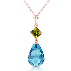 ALARRI 14K Solid Rose Gold Necklace w/ Peridot & Blue Topaz