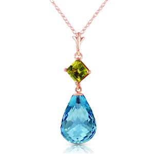 ALARRI 14K Solid Rose Gold Necklace w/ Peridot & Blue Topaz