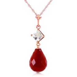 ALARRI 14K Solid Rose Gold Necklace w/ Rose Topaz & Ruby