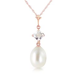 ALARRI 14K Solid Rose Gold Necklace w/ Rose Topaz & Pearl