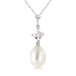 ALARRI 4.5 Carat 14K Solid White Gold Deal Done White Topaz Pearl Necklace