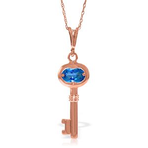 ALARRI 14K Solid Rose Gold Key Charm Necklace w/ Blue Topaz