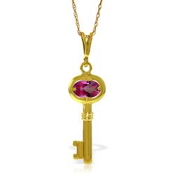 ALARRI 0.5 Carat 14K Solid Gold Key Charm Necklace Pink Topaz